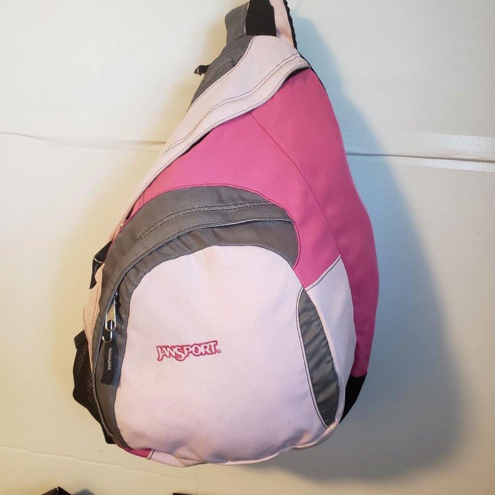 JANSPORT Crossbody Bag pink light gray black multiple pockets zippered capacity